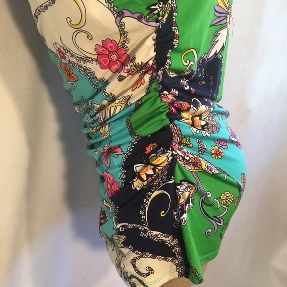 Carmen Marc Valvo Dark Floral Print Half Sleeve Drape Neck Blouse top M - Picture 5 of 8